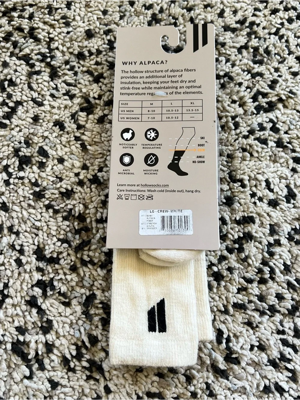 Hollow Alpaca Socks Crew White Unisex Adult Size Large